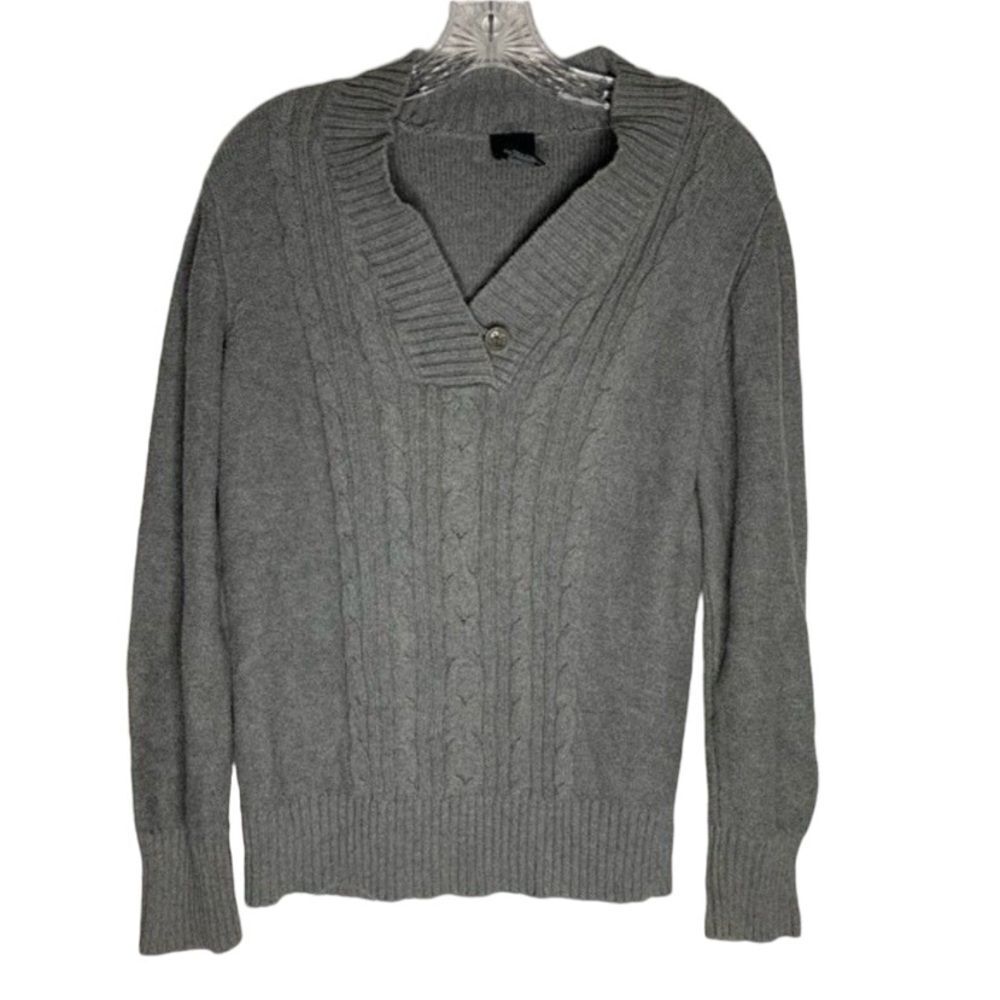 Faded Glory Sweater Women's L Gray Cable Knit Long Sleeve Cotton Button Closure